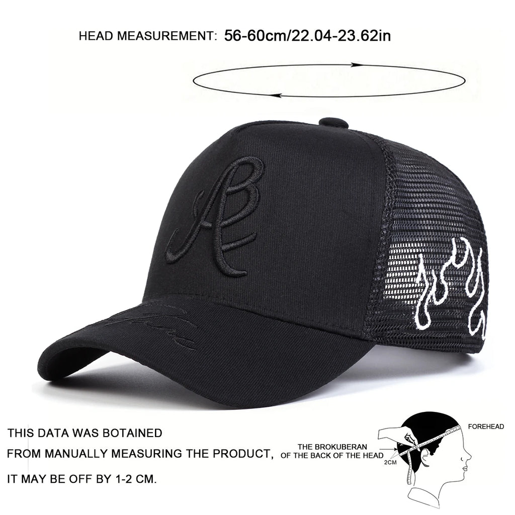Embroidered Mesh Baseball Cap Adjustable Curved Brim Casual Streetwear Trucker Style Hat