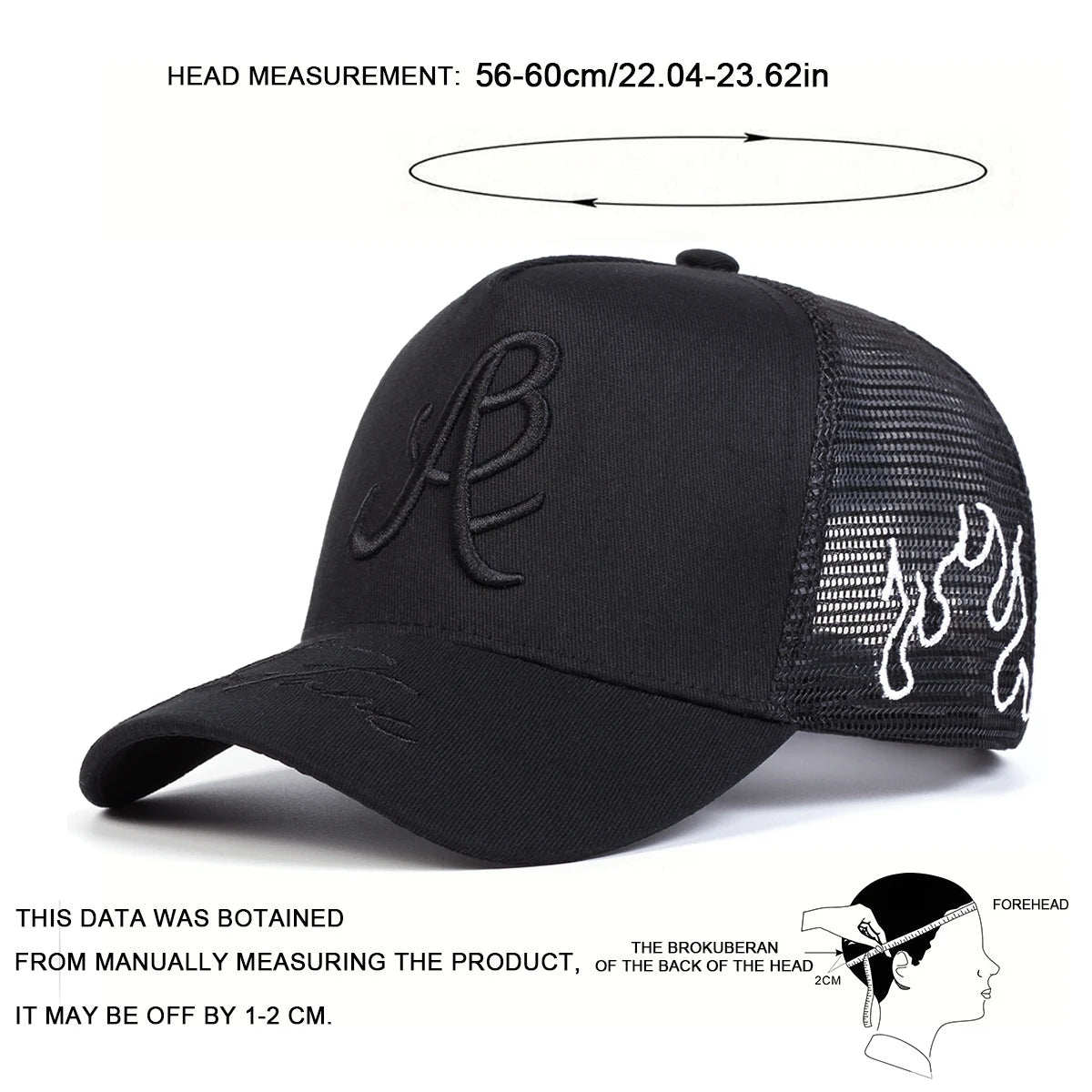 Embroidered Mesh Baseball Cap Adjustable Curved Brim Casual Streetwear Trucker Style Hat
