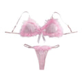 Romantic Soft Pink Sheer Mesh Lingerie Set with Fluffy Marabou Trim