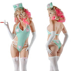 Pastel Mint Halter Bodysuit with Strappy Hip Accents and Thematic Nurse Accessories