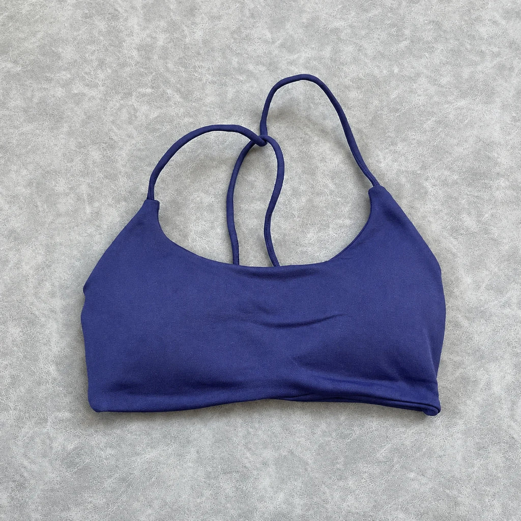 Olive Green Strappy Open-Back Sports Bra with Scoop Neckline
