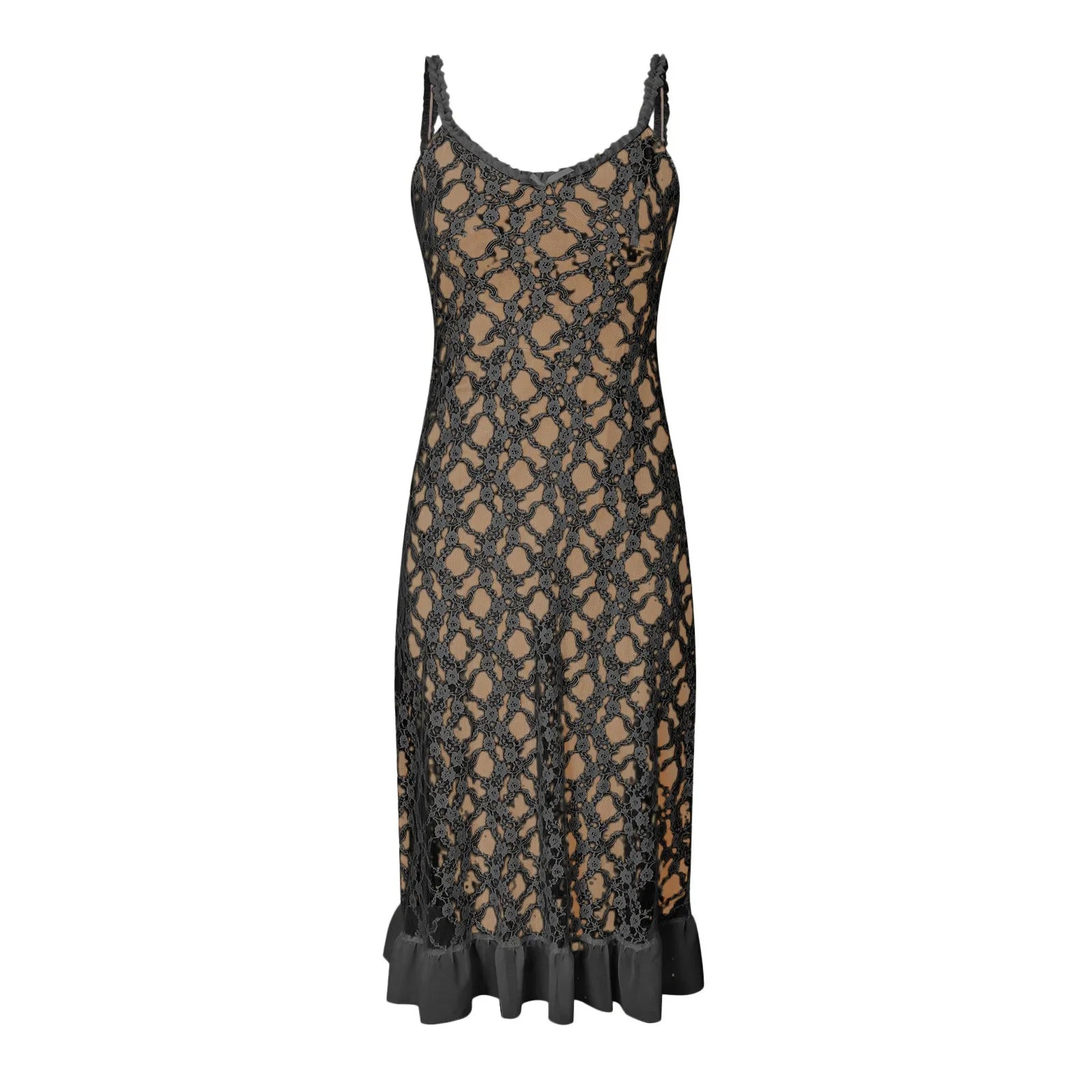 Lace Trim Slip Maxi Dress With Soft Flowing Silhouette