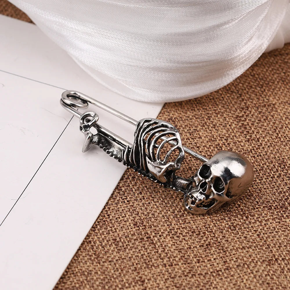 Dark Skull Safety Pin Brooch for Punk Gothic Alternative Fashion