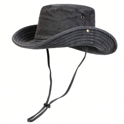 Wide Brim Cotton Bucket Hat with Adjustable Chin Cord for Outdoor Travel and Everyday Wear