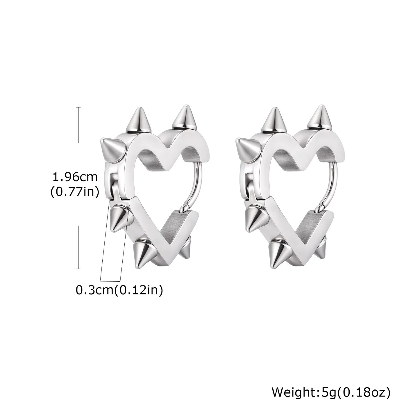 Gothic Heart Hoop Earrings with Rivet Inspired Alternative Fashion Details