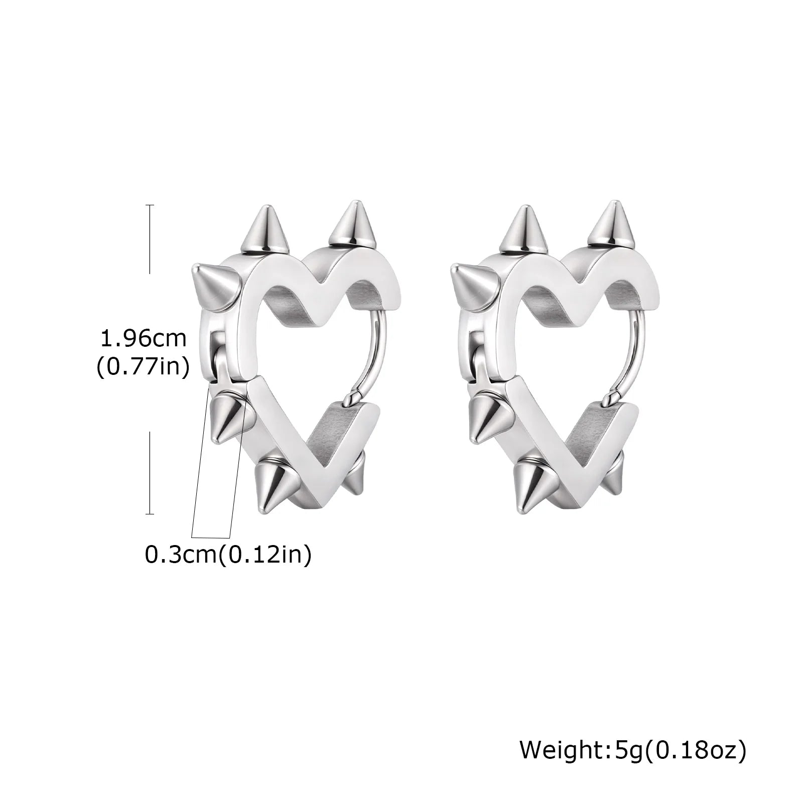 Gothic Heart Hoop Earrings with Rivet Inspired Alternative Fashion Details