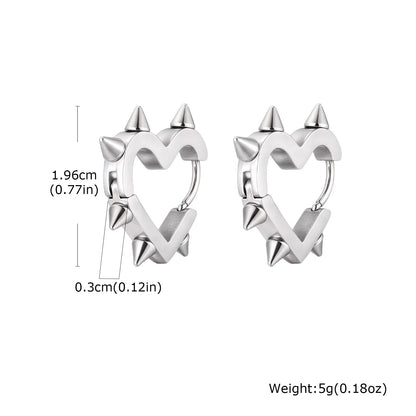 Gothic Heart Hoop Earrings with Rivet Inspired Alternative Fashion Details