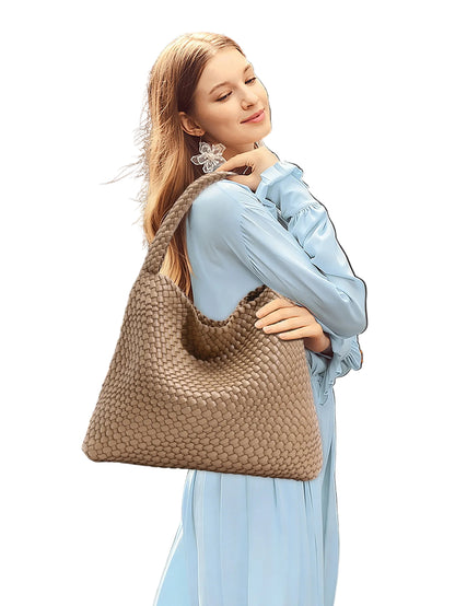 Soft Woven Texture Hobo Tote Shoulder Bag with Relaxed Structure