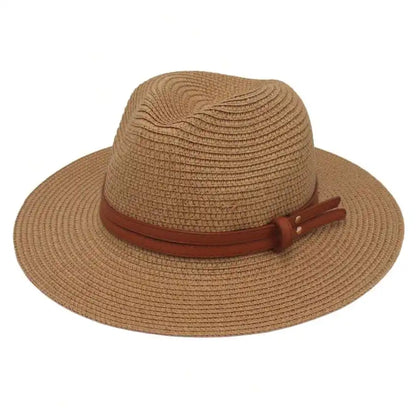 Women's Woven Straw Panama Sun Hat with Adjustable Decorative Band for Summer Outdoor Style