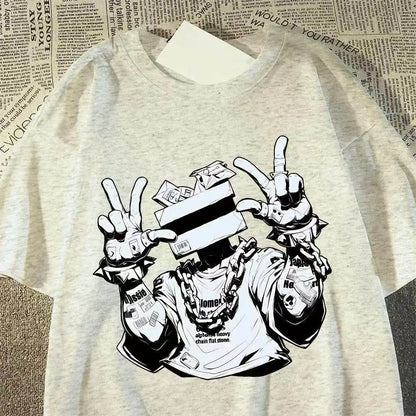 Urban Figure Graphic Streetwear Cotton T-Shirt With Printed Artwork Style