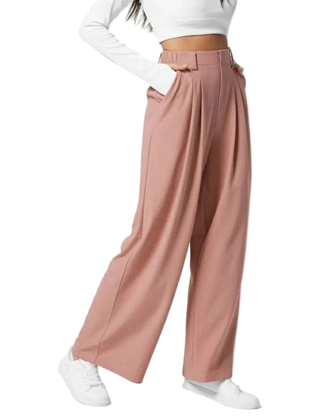 Women's Low Rise Loose Palazzo Pants with Pleated Front and Pocket Casual Streetwear Style