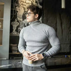 Men's Slim Fit Ribbed Turtleneck Contemporary Streetwear Knit Sweater