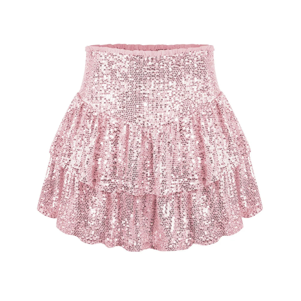 Sequin Tiered Mini Skirt with High Waist Flared Party Silhouette