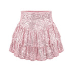 Sequin Tiered Mini Skirt with High Waist Flared Party Silhouette