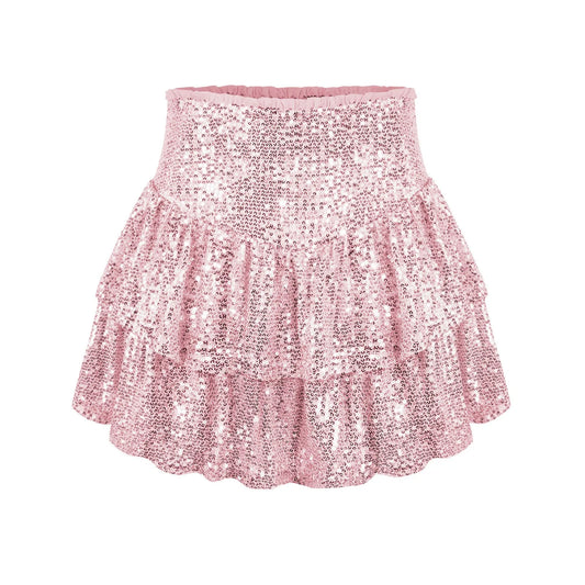 Sequin Tiered Mini Skirt with High Waist Flared Party Silhouette