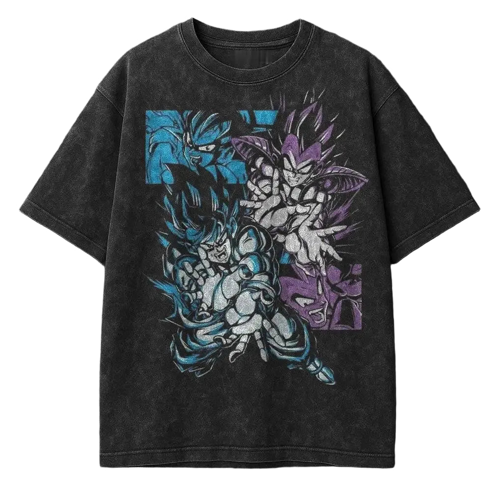 Anime Dual Warrior Manga Graphic Vintage Oversized Streetwear Cotton Tee