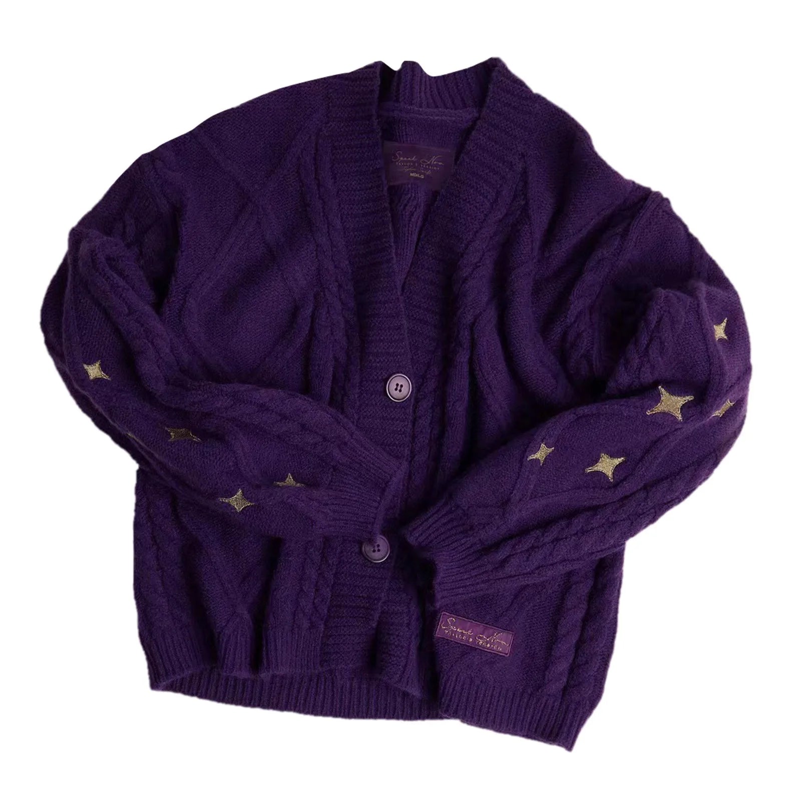 Women's Star Detail Knit Cardigan with Relaxed Button Front Oversized Silhouette