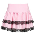 Plaid Tiered Ruffle Mini Skirt Lace Trim Gothic Inspired Alternative Bottom