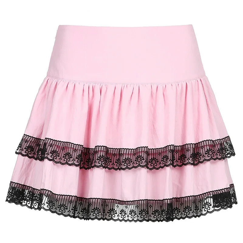 Plaid Tiered Ruffle Mini Skirt Lace Trim Gothic Inspired Alternative Bottom