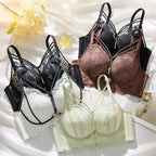 Intricate Lace Overlay Wire-Free Push-Up Bra with Criss-Cross Strapping