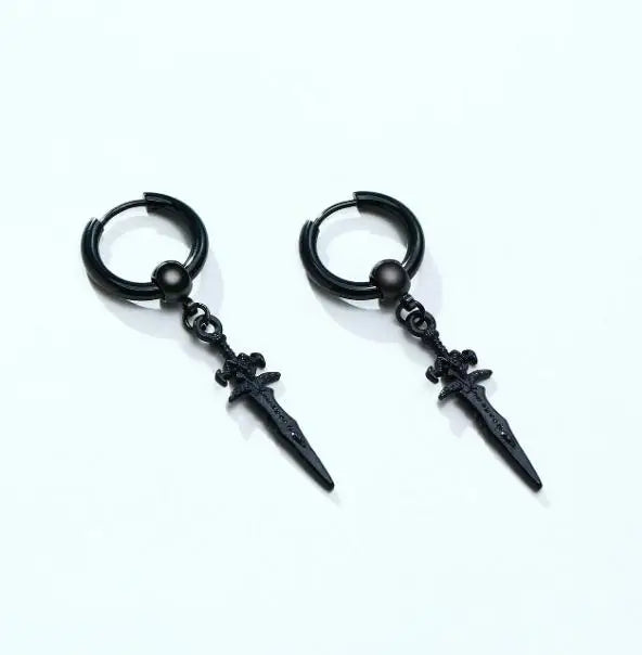 Sword Drop Hoop Earrings for Gothic Punk and Alternative Fashion