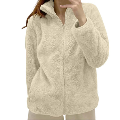 Women's Plush Polar Fleece Zip Jacket with Relaxed Everyday Streetwear Layering Fit