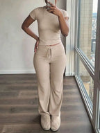 Women's Short Sleeve T-Shirt and Pants Co-Ord Set Relaxed Casual Outfit