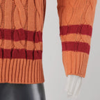 Men's Contrast Trim Cable Knit Relaxed Fit Streetwear Sweater Pullover