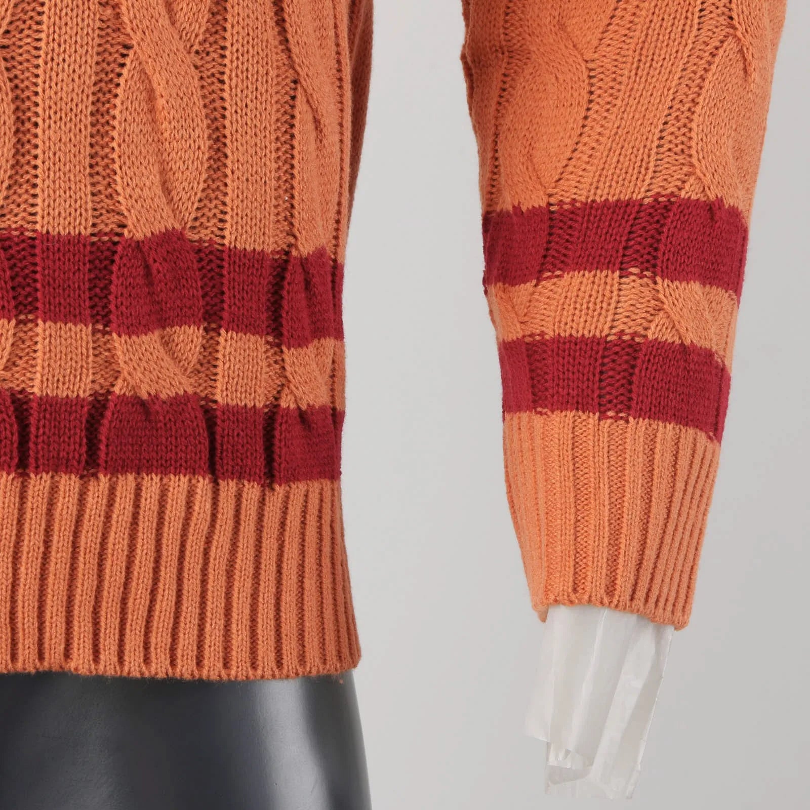 Men's Contrast Trim Cable Knit Relaxed Fit Streetwear Sweater Pullover