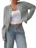 Women's Cropped Crew Neck Relaxed Fit Minimalist Knit Sweater