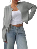 Women's Cropped Crew Neck Relaxed Fit Minimalist Knit Sweater