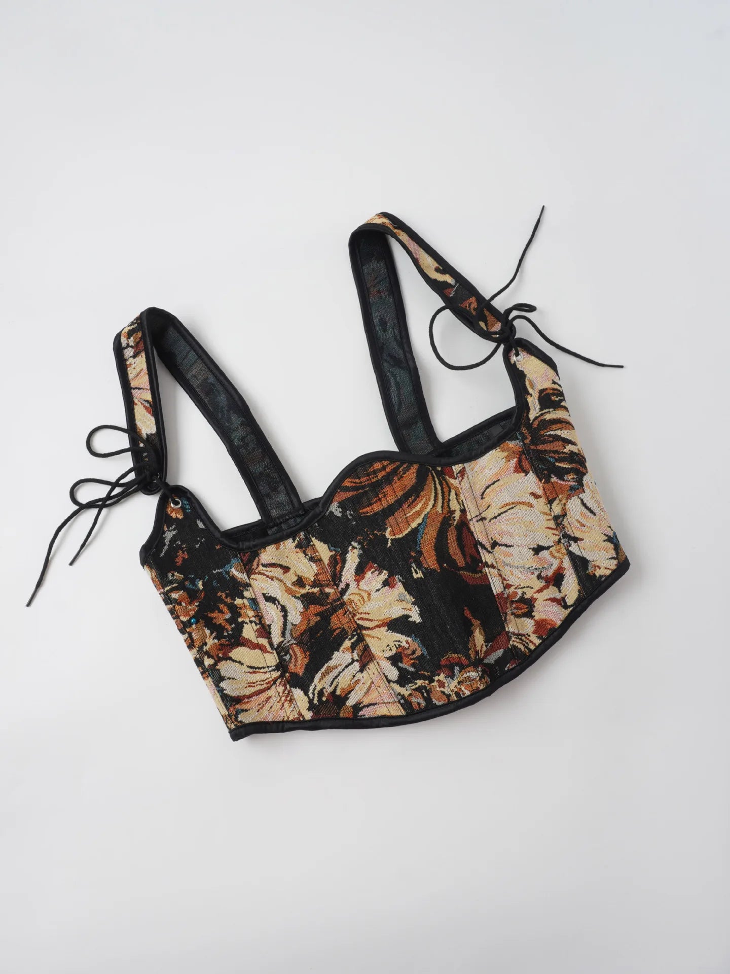 Floral Jacquard Corset Top with Sweetheart Neckline and Lace-Up Straps