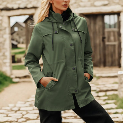 Women's Lightweight Hooded Windbreaker Jacket with Zip Front for Outdoor Everyday Streetwear