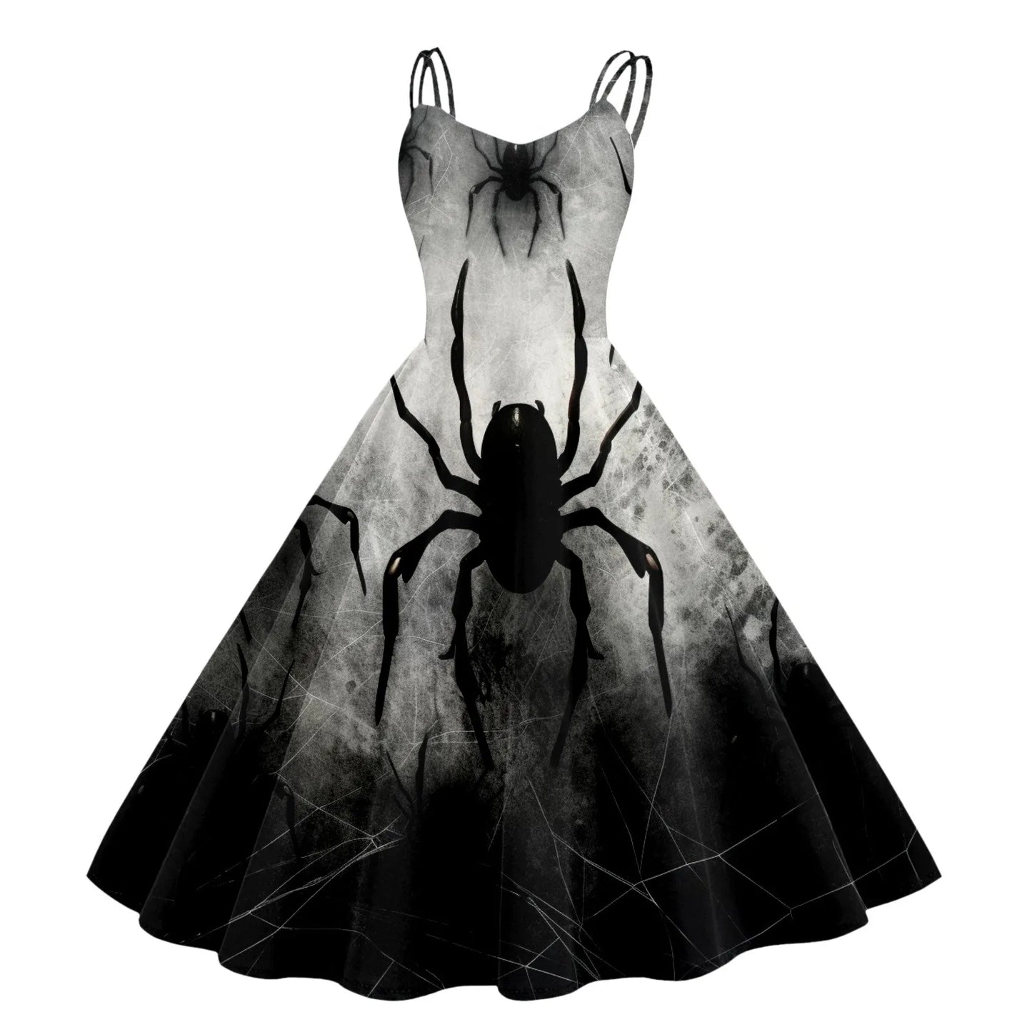 Gothic Skyline Print Vintage Flare Dress with Dark Romantic Style