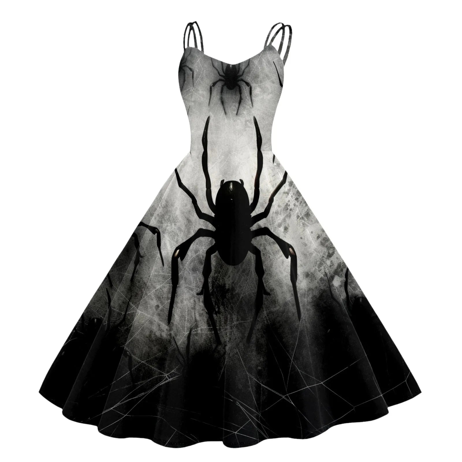 Gothic Skyline Print Vintage Flare Dress with Dark Romantic Style