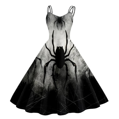 Gothic Skyline Print Vintage Flare Dress with Dark Romantic Style