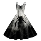 Halloween Graveyard Print Flared A-Line Dress with Double Spaghetti Straps
