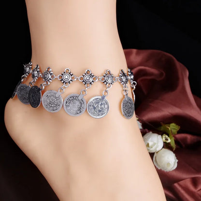 Layered Coin Charm Anklet for Bohemian Dark Feminine and Festival Styling