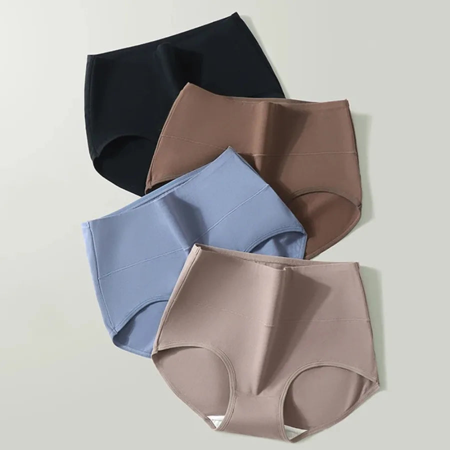4-Piece Plus-Size Women’s High-Waisted Briefs Set with Full-Coverage Silhouette, Smooth Finish and Neutral Color Assortment