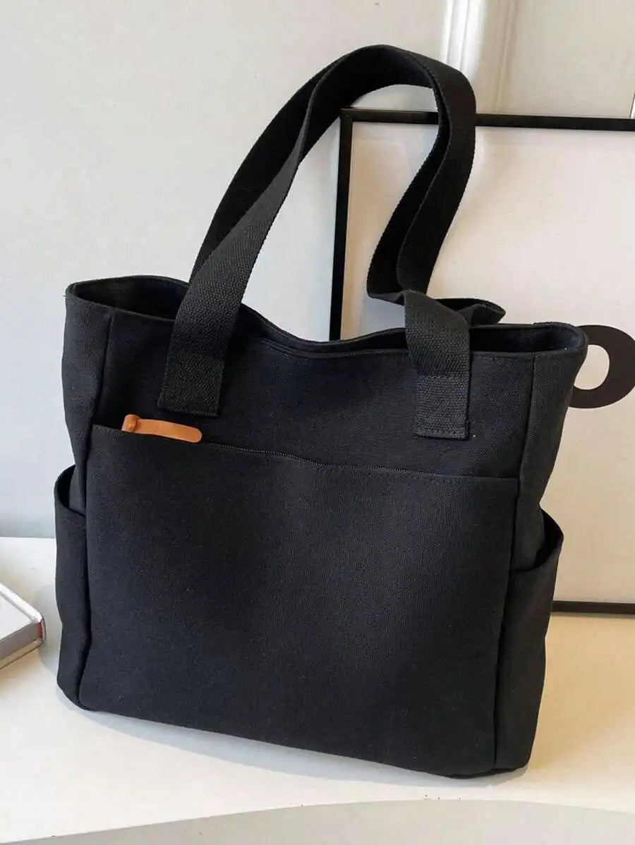 Vintage Canvas Tote Shoulder Bag with Multi Pocket Utility Design