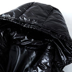 Men's Glossy Hooded Puffer Jacket with Oversized Quilted Design for Winter Streetwear Layering