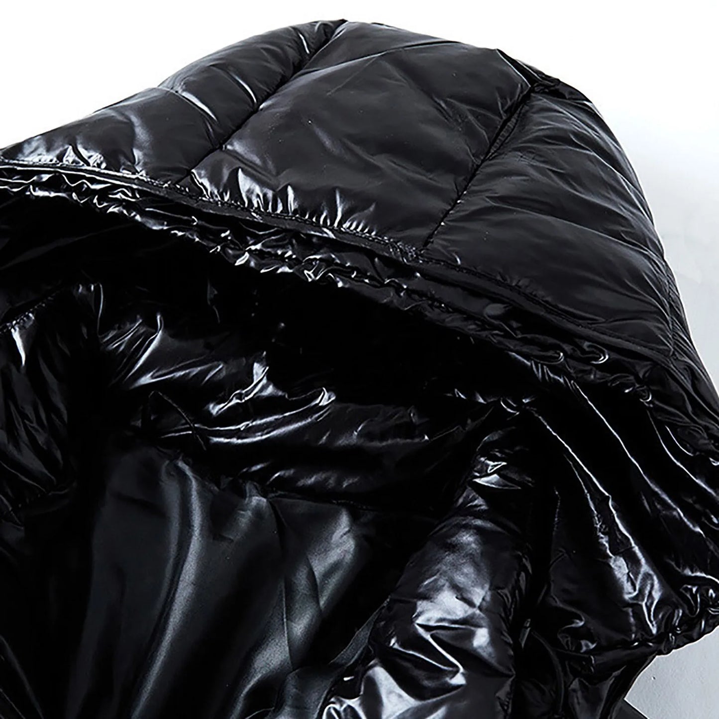 Men's Glossy Hooded Puffer Jacket with Oversized Quilted Design for Winter Streetwear Layering