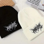 Gothic Inspired Embroidered Acrylic Knit Beanie for Contemporary Streetwear Winter Everyday Fashion Style