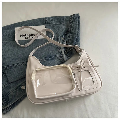 Structured Display Window Shoulder Bag with Zip Closure Design