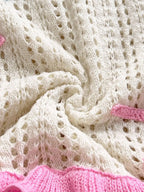 Playful Coastal Crochet-Style Mini Dress with Pink Ruffled Hem and Starfish Appliques