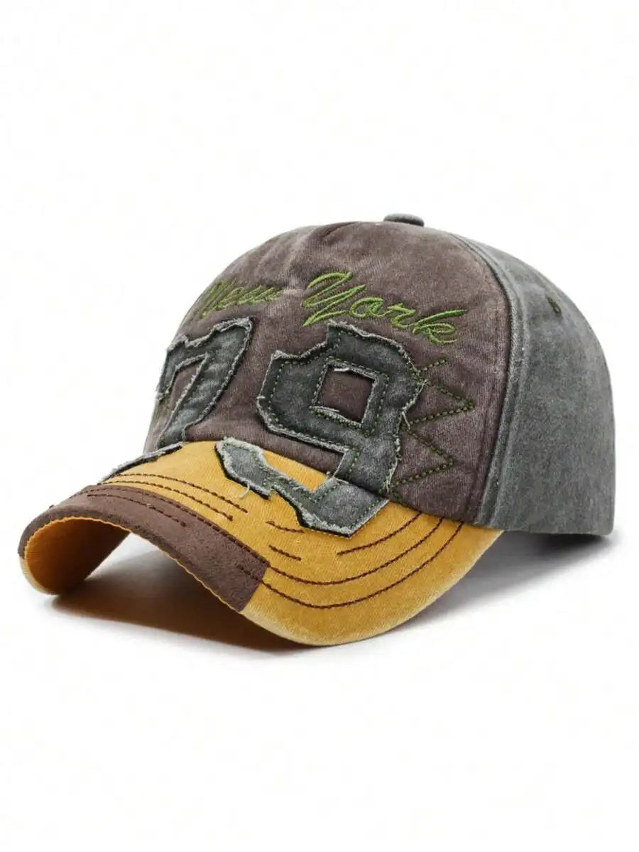Unisex Vintage Washed Cotton Baseball Cap with Embroidered Number Detail for Casual Style