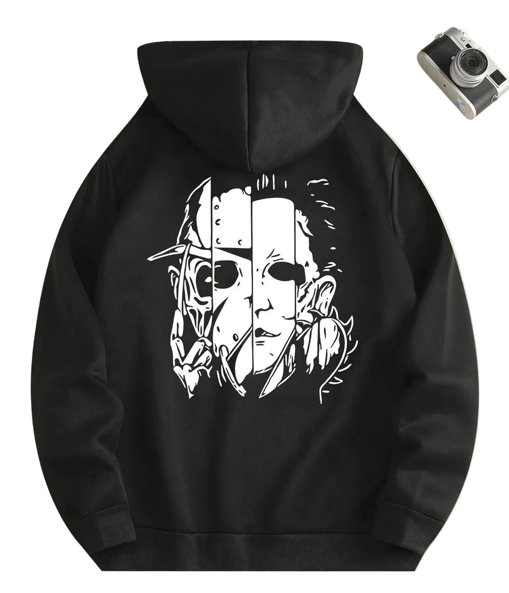 Gothic Anime Streetwear Hoodie With Split Mask Graphic Artwork
