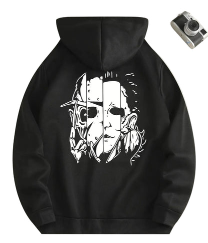 Gothic Anime Streetwear Hoodie With Split Mask Graphic Artwork
