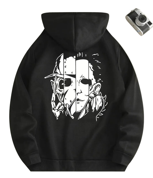 Gothic Anime Streetwear Hoodie With Split Mask Graphic Artwork