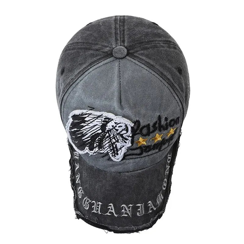 Retro Distressed Embroidered Baseball Cap Adjustable Streetwear Outdoor Fashion Hat